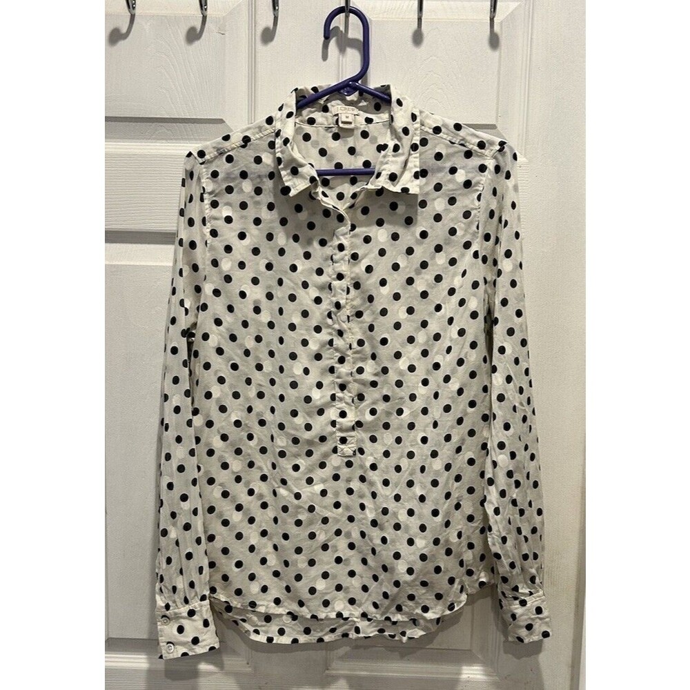 J.Crew Womens Large Jacquard Dot Popover Shirt Top Blouse Long Sleeve Cotton